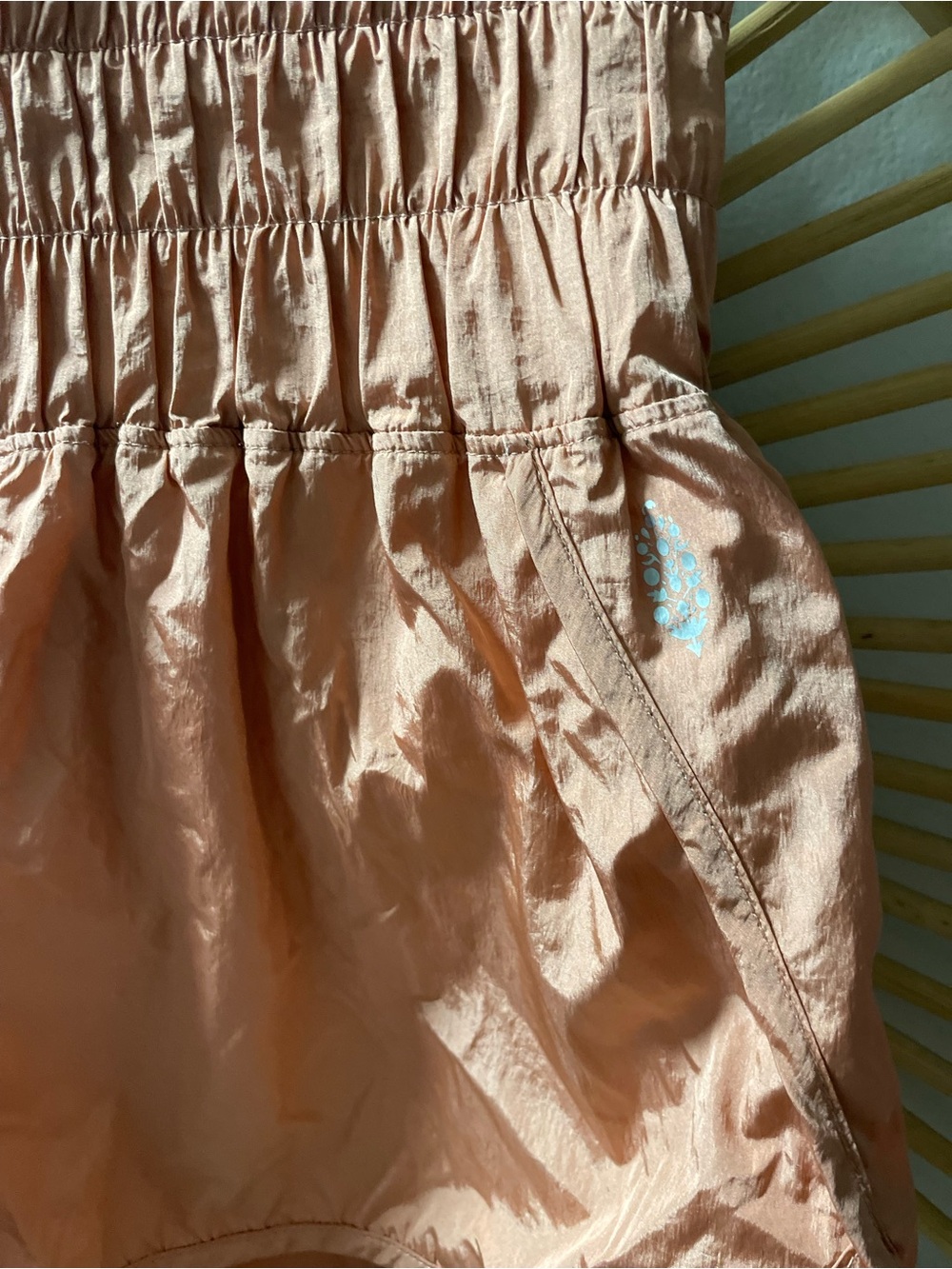 Free people size small Women's High-Waist Smocked Shorts — Peach Pink - Picture 4 of 6